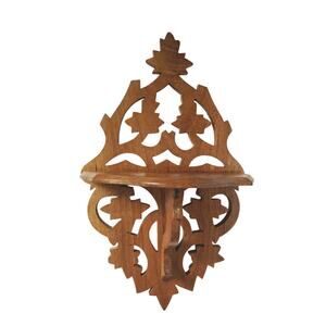 Vintage Wooden Fret Carved Design Wall Shelf